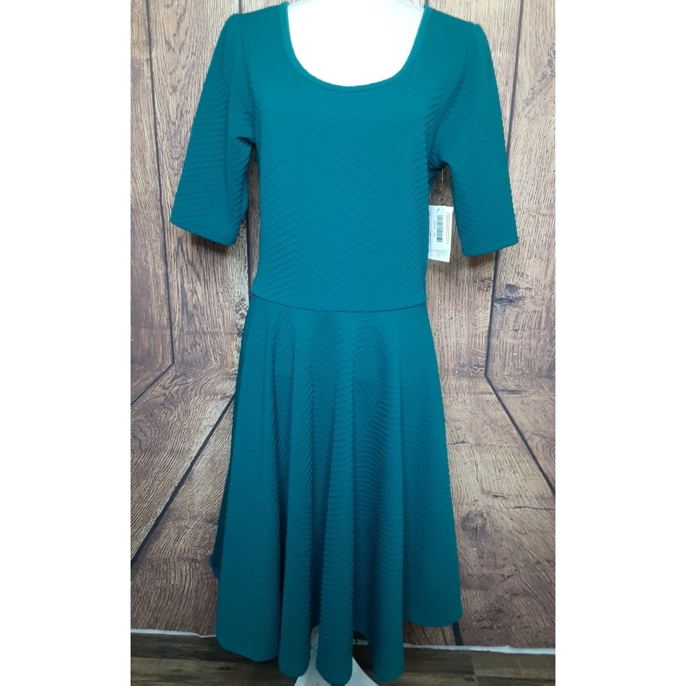 LulaRoe Nicole Solid Green Teal Textured Dress 2XL